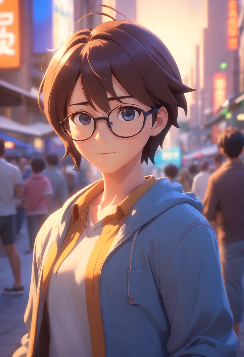 Cartoon character of a man with black glasses and a blue shirt, animation character, Caractere estilizado, animation style rendering, 3D estilizado, Arnold Maya render, 3 d render stylized, toon render keyshot, Personagem 3D, Personagem 3D, 3d rendering stylized, 3 d character render, personagem de desenho animado, Personagem de close up, Pose de personagem, (Estilo Pixar) (master part:1.2) (Bokeh) (best quality) (pele detalhada) (textura detalhada) (8k) (argila) (Cinematic lighting) (foco nítido