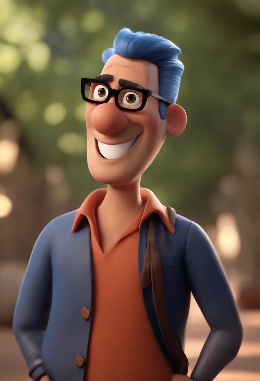 Cartoon character of a man with black glasses and a blue shirt, animation character, Caractere estilizado, animation style rendering, 3D estilizado, Arnold Maya render, 3 d render stylized, toon render keyshot, Personagem 3D, Personagem 3D, 3d rendering stylized, 3 d character render, personagem de desenho animado, Personagem de close up, Pose de personagem, (Estilo Pixar) (master part:1.2) (Bokeh) (best quality) (pele detalhada) (textura detalhada) (8k) (argila) (Cinematic lighting) (foco nítido
