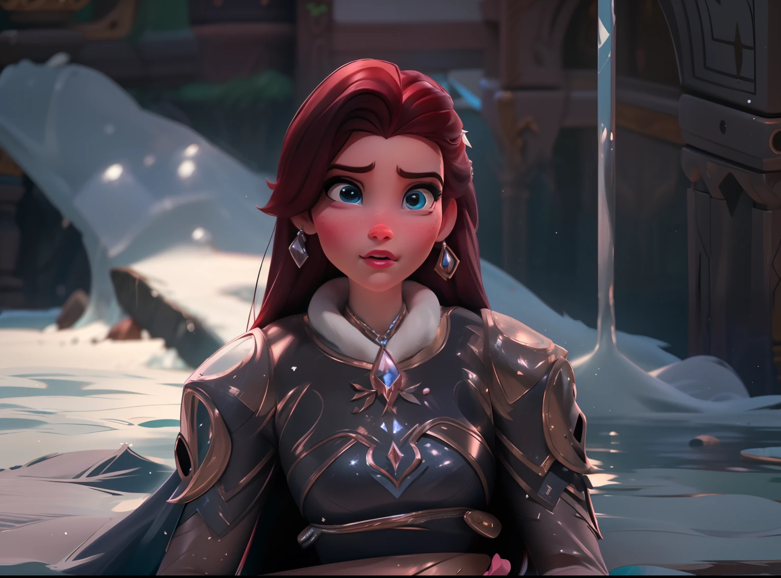 Elsa-Ariel Fusion, Mesclando modelos, melting, Roupas da Ariel, 1girl, Beautiful, character, Woman, female, (master part:1.2), (melhor qualidade:1.2), (sozinho:1.2), ((pose de luta)), ((campo de batalha)), cinemactic, olhos perfeitos, pele perfeita, perfect lighting, sorrir, luz, cor, pele texturizada, detalhe, Beleza, maravilha, ultra-detalhado, rosto p
