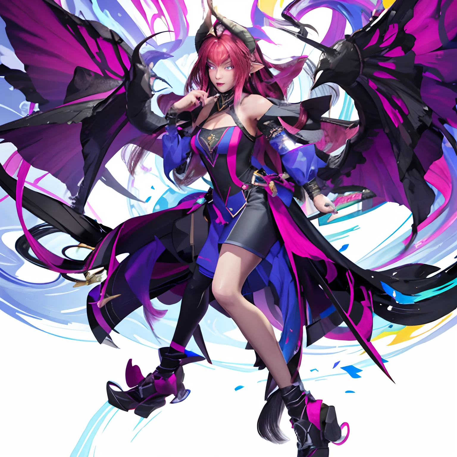 alta calidad, La mejor calidad, fotorrealista, Foto en bruto, realista, CG 8K ultra realista, Ultra detallado, a high definition, Obra maestra, 1girl, succubus girl, Cabello largo, cabello rojo, piel morada, ojos azules, Detalle de la cara y los ojos, primer plano, Detalles intrincados, Textura detallada, finamente detallado