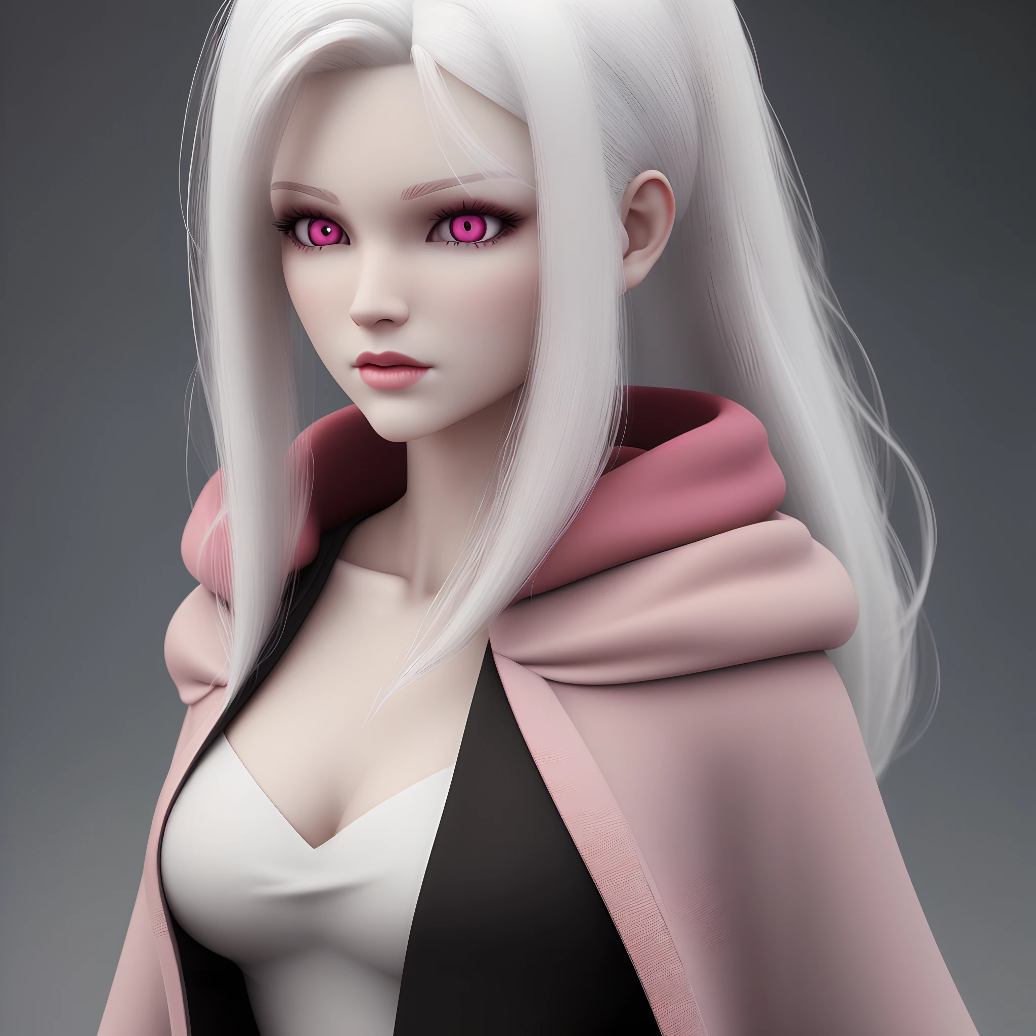 3d render of woman with white hair pale skin and pink eyes