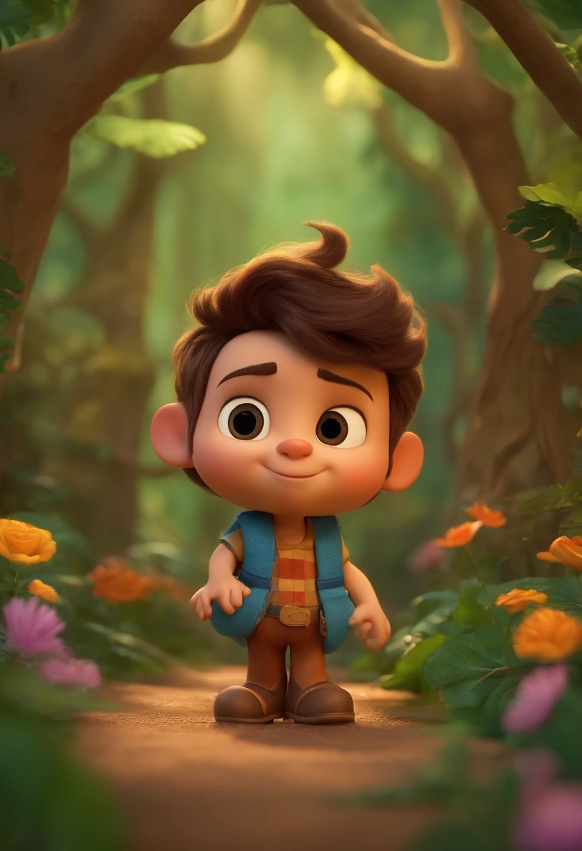 Um filme inspirado na Disney Pixar (TATU COM MOCHILA NA COSTAS AO LADO DO HOMEM VELHO COM CABELOS BRANCOS ) dentro A cena acontece na floresta, TREES WITH VIBRANT COLORS, detalhadas, a arte distinta do estilo PIXAR, descolada e estilosa, Uplighting. 3D-rendering