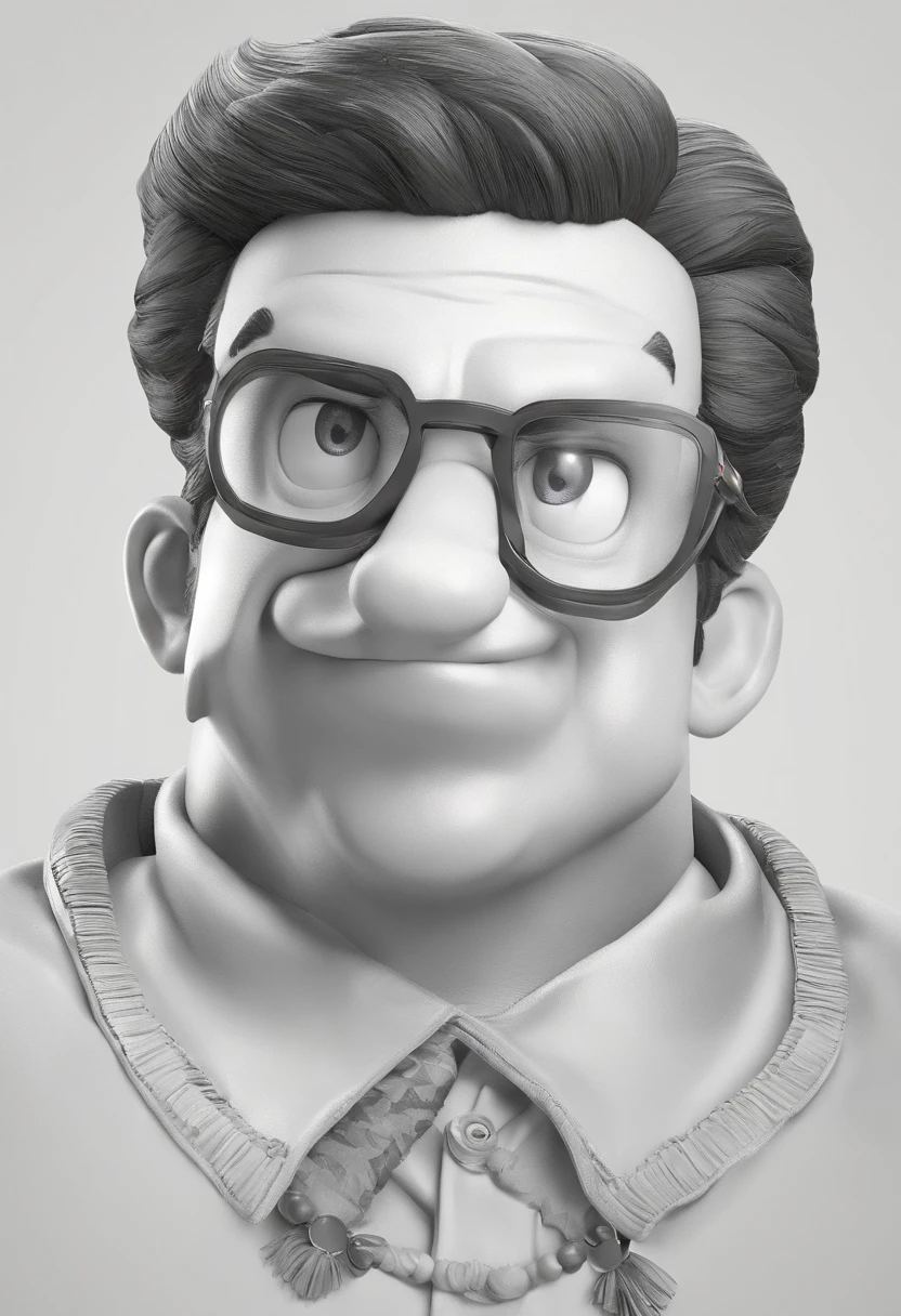 ((best quality)), ((master part)), ((desenhos animados realistas)), ((Personagem perfeito)) - Um retrato frontal meticulosamente detalhado e realista de um homem com cabelo raspado, glasses and a shirt with beautiful textures. O homem olha diretamente para o espectador, establish a strong and confident presence. The image captures their distinctive facial features, accurately showing the brightness of your eyes and the design of your glasses. The black shirt is rendered with fine details, aumentando o profissionalismo do retrato. Enviado para documentos oficiais, this portrait is presented in impressive 8K UHD resolution, ensure clarity and unique protection.
