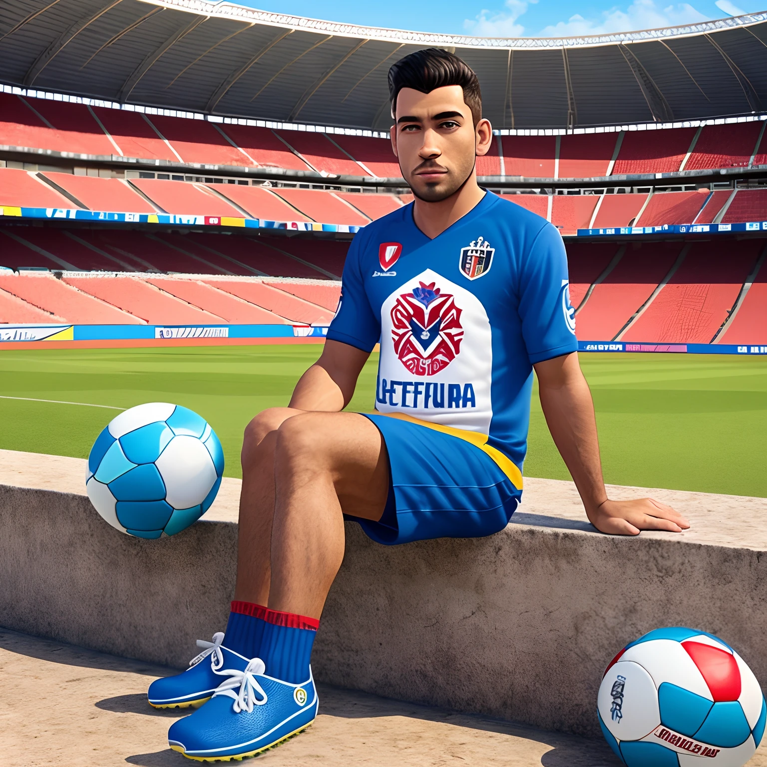 Garotinho de 5 anos, with a t-shirt of the São Paulo Futebol Clube team, bermuda vermelha, crocs azul marinho, at the São Paulo stadium, estilo Pixar, estilo 3D, estilo Disney, 8k, bonito