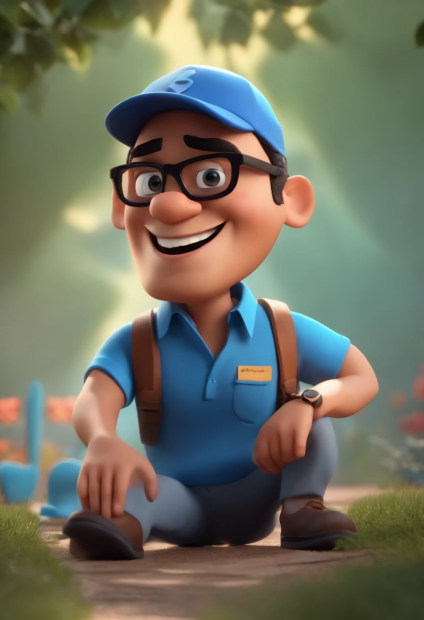 Cartoon character of a man with black glasses and a blue shirt, animation character, Caractere estilizado, animation style rendering, 3D estilizado, Arnold Maya render, 3 d render stylized, toon render keyshot, Personagem 3D, Personagem 3D, 3d rendering stylized, 3 d character render, personagem de desenho animado, Personagem de close up, Pose de personagem,  (Estilo Pixar) (master part:1.2) (Bokeh) (best quality) (pele detalhada) (textura detalhada) (8k) (argila) (Cinematic lighting) (foco nítido