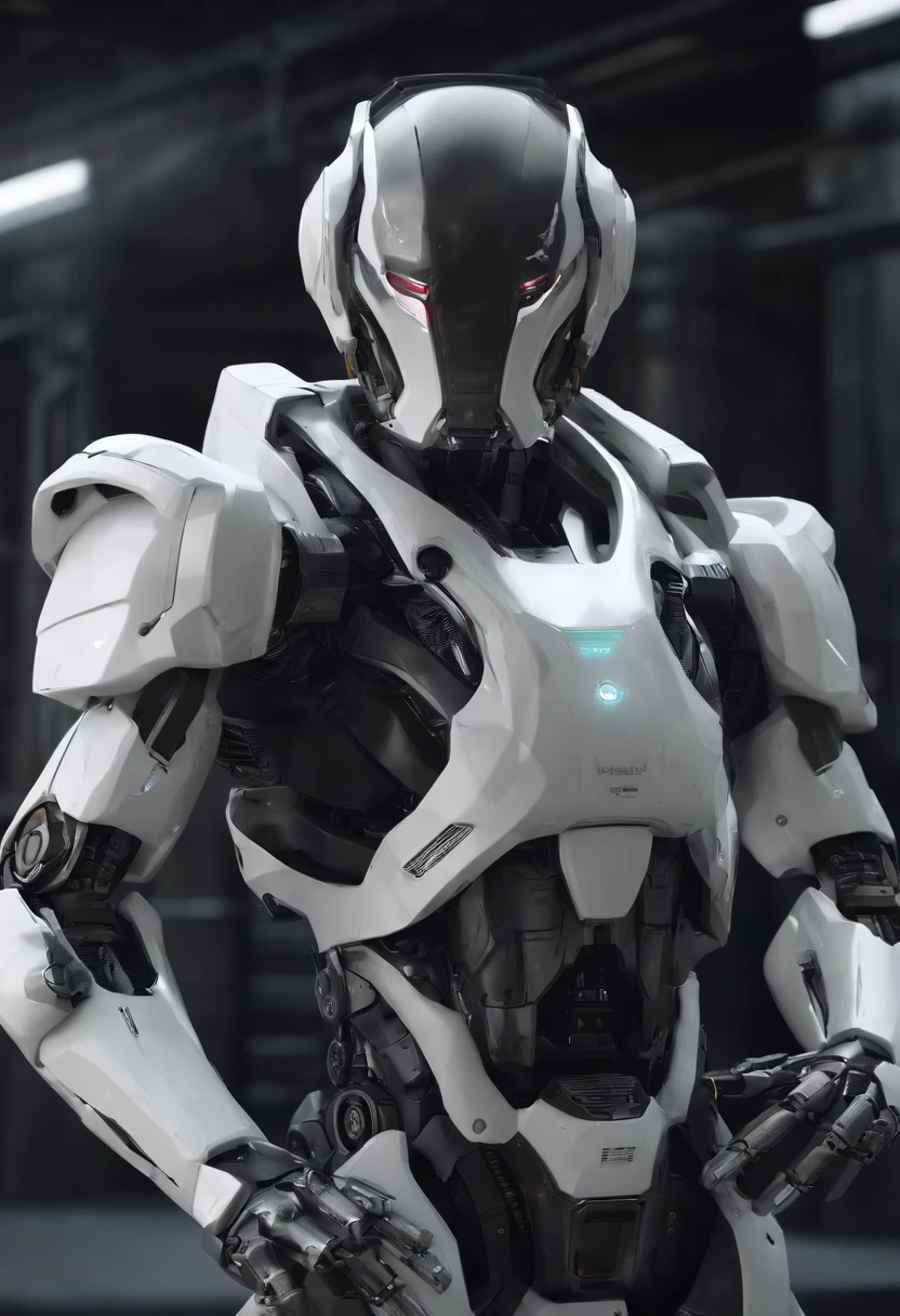 Escuro_fantasia,Cyberpunk, (best quality, master part),Branco,1 homem,mechanical marvel,robotic presence,cybernetic guardian,wearing a cybernetic jacket,cidade, arte digital da mais alta qualidade, arte deslumbrante, papel de parede 4k, altamente detalhado, military robot,army, zona de guerra,preto e branco, arte digital da mais alta qualidade, arte deslumbrante, papel de parede 4k,8k,?? mil, disco Rigido, Unparalleled masterpiece, dynamic lighting, cinemactic, epics, damaged mechanical parts