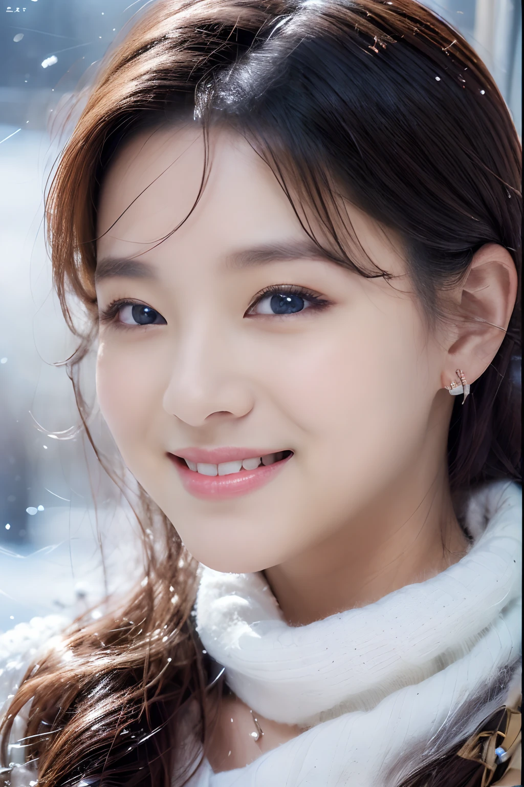 (8K, Raw-Photo, best qualtiy, tmasterpiece:1.2),(realisticlying, photograph realistic:1.4),(Highly detailed CG Unity 8k wallpaper),(Round face: 1.5), (detailed pupil:1.3),Beautiful female soldier in front of snow mountain valley Wrangler Nuvicon ,(Young but very beautiful Korean 35 year old woman,Cool Eyes,little smile,Facing Forward,Looking at the camera,Unforgettable Eyes,The eyes are so beautiful.)