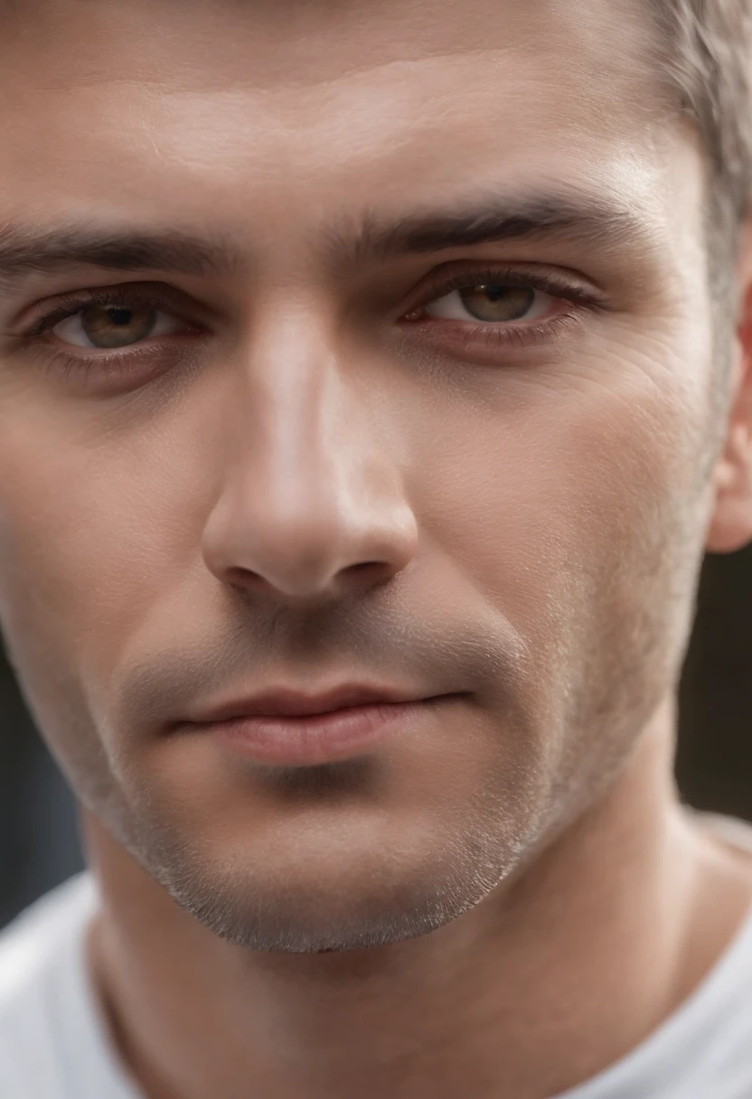 de um real, The facial features are meticulously portrayed, textura de pele realista, There is a scar on his face, clivagem em close-up, head portrait, Amuar, olhos azuis, Cabelo de corte curto de cor marrom, profundidade de campos, Dynamic blur, Luz alta, luz real, Raio de alcance, oc renderizado, hyper-realistic, best quality, 8k, Obras de mestres, super-fino, pelos pubianos detalhados, anatomia correta, sharp focus on eyes, Facial features are carefully described
