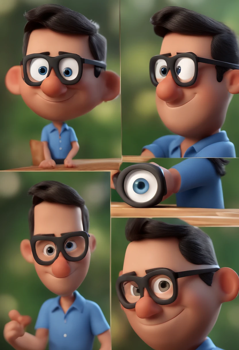 Cartoon character of a man with black glasses and a blue shirt, animation character, Caractere estilizado, animation style rendering, 3D estilizado, Arnold Maya render, 3 d render stylized, toon render keyshot, Personagem 3D, Personagem 3D, 3d rendering stylized, 3 d character render, personagem de desenho animado, Personagem de close up, Pose de personagem, (Estilo Pixar) (master part:1.2) (Bokeh) (best quality) (pele detalhada) (textura detalhada) (8k) (argila) (Cinematic lighting) (foco nítido