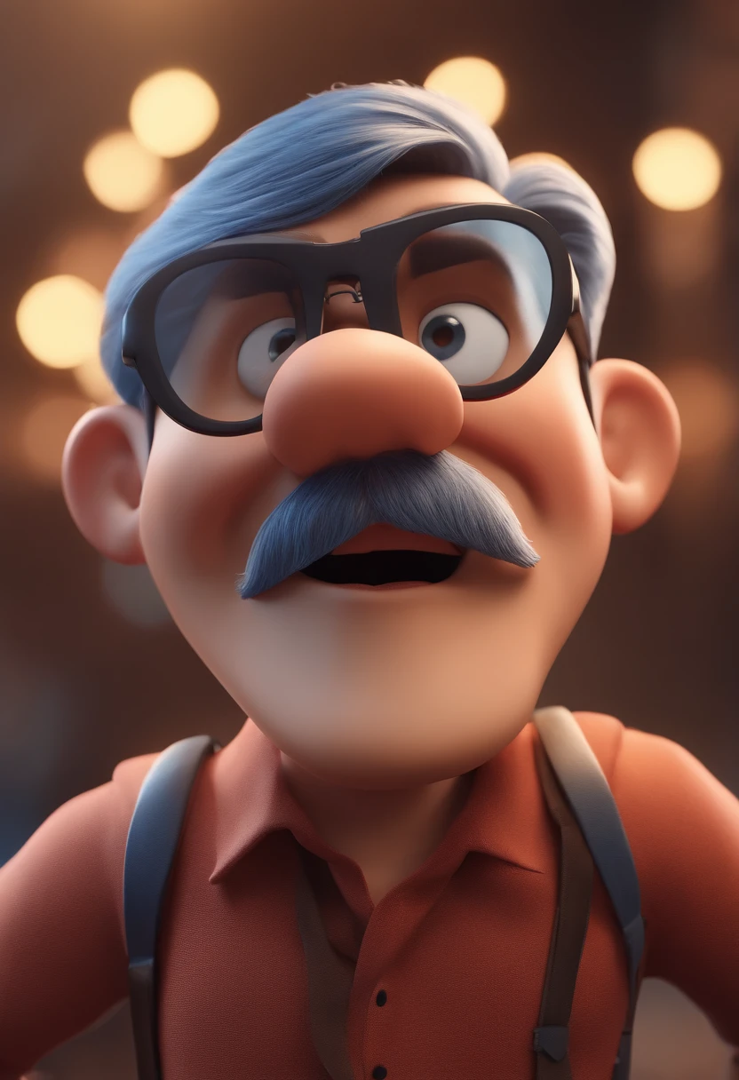 Cartoon character of a man with black glasses and a blue shirt, animation character, Caractere estilizado, animation style rendering, 3D estilizado, Arnold Maya render, 3 d render stylized, toon render keyshot, Personagem 3D, Personagem 3D, 3d rendering stylized, 3 d character render, personagem de desenho animado, Personagem de close up, Pose de personagem,  (Estilo Pixar) (master part:1.2) (Bokeh) (best quality) (pele detalhada) (textura detalhada) (8k) (argila) (Cinematic lighting) (foco nítido