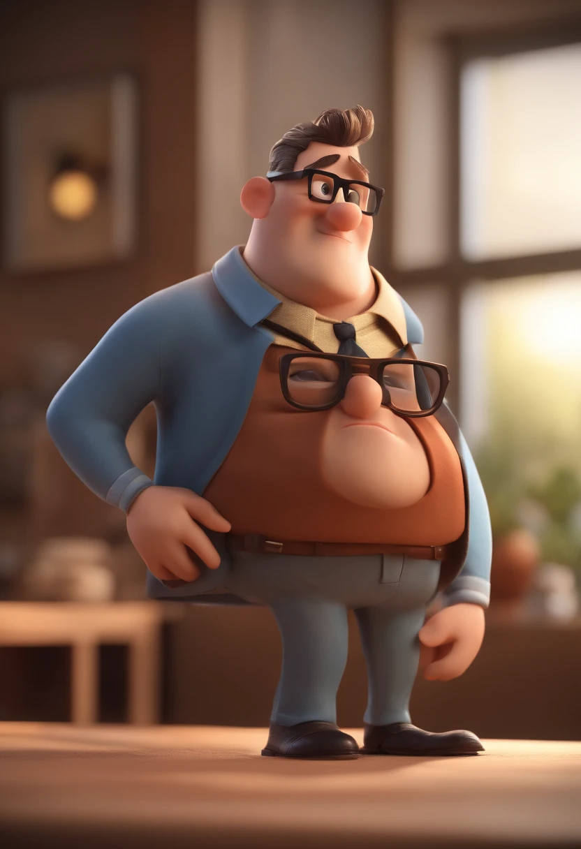Cartoon character of a man with black glasses and a blue shirt, animation character, Caractere estilizado, animation style rendering, 3D estilizado, Arnold Maya render, 3 d render stylized, toon render keyshot, Personagem 3D, Personagem 3D, 3d rendering stylized, 3 d character render, personagem de desenho animado, Personagem de close up, Pose de personagem, (Estilo Pixar) (master part:1.2) (Bokeh) (best quality) (pele detalhada) (textura detalhada) (8k) (argila) (Cinematic lighting) (foco nítido