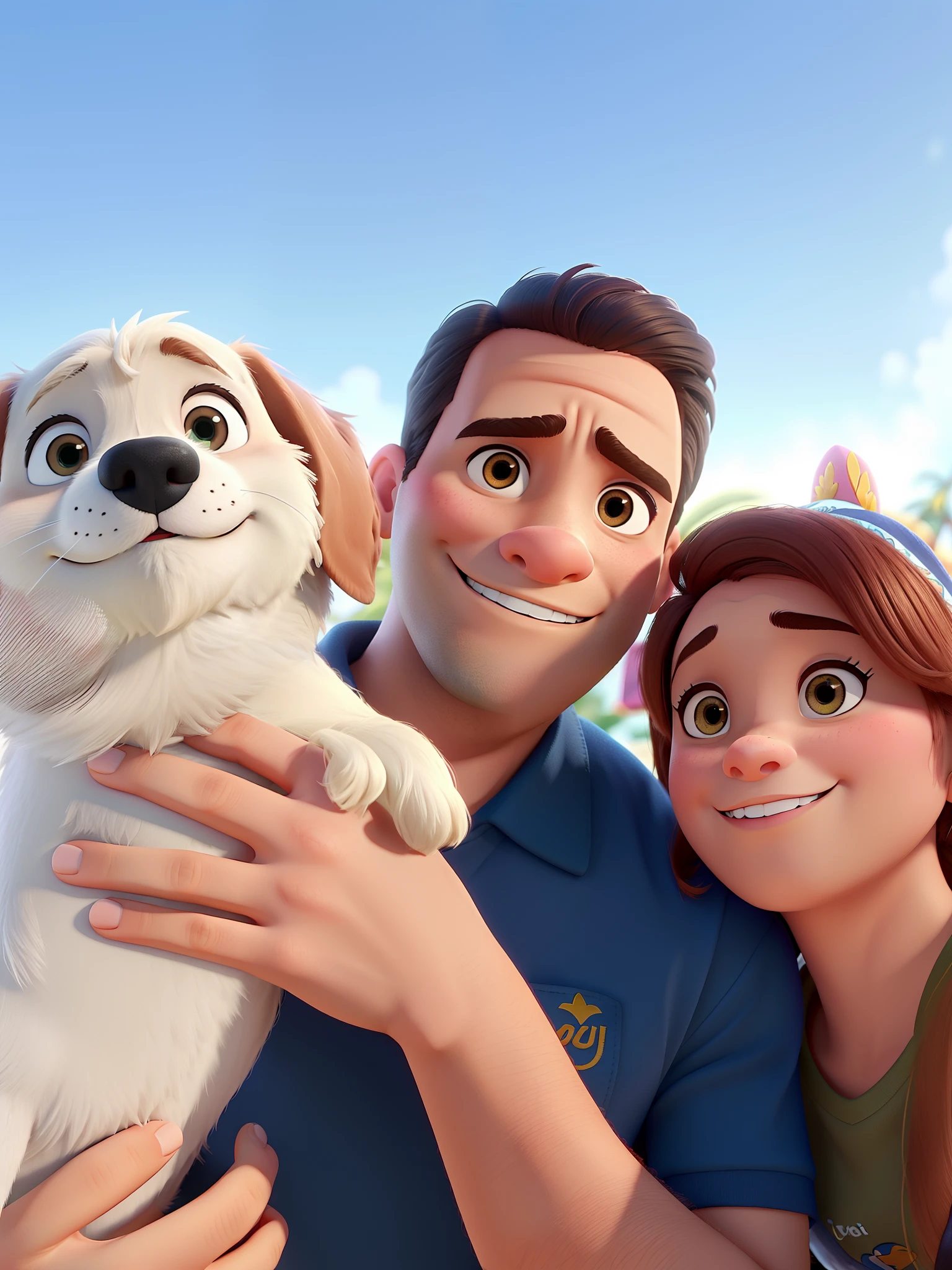 Um homem, uma mulher e um cachorro no estilo Disney pixar, alta qualidade, melhor qualidade