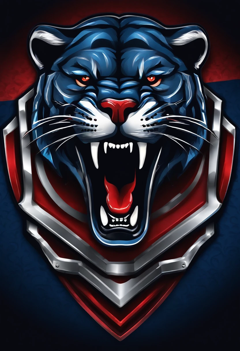 Logo of a football shield with a panther in red and blue colors realistic style