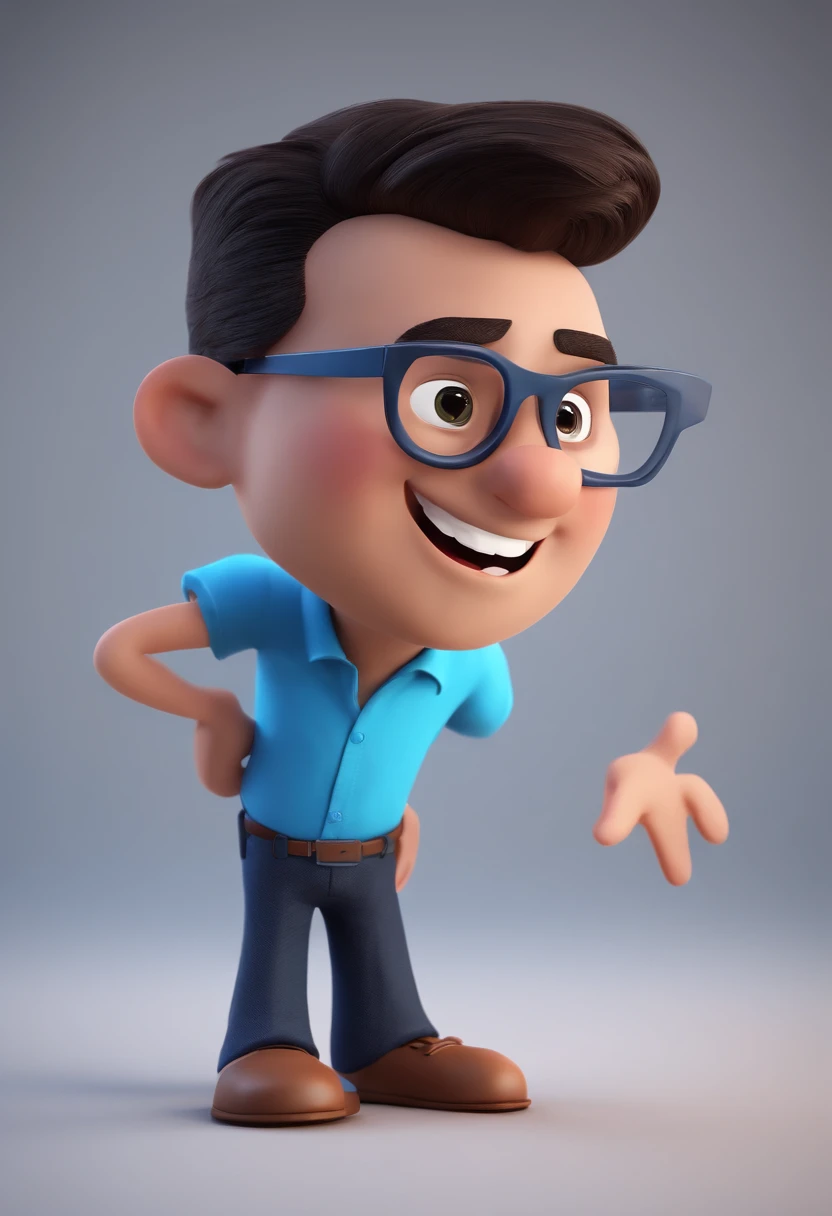 Cartoon character of a man with black glasses and a blue shirt, animation character, Caractere estilizado, animation style rendering, 3D estilizado, Arnold Maya render, 3 d render stylized, toon render keyshot, Personagem 3D, Personagem 3D, 3d rendering stylized, 3 d character render, personagem de desenho animado, Personagem de close up, Pose de personagem,  (Estilo Pixar) (master part:1.2) (Bokeh) (best quality) (pele detalhada) (textura detalhada) (8k) (argila) (Cinematic lighting) (foco nítido