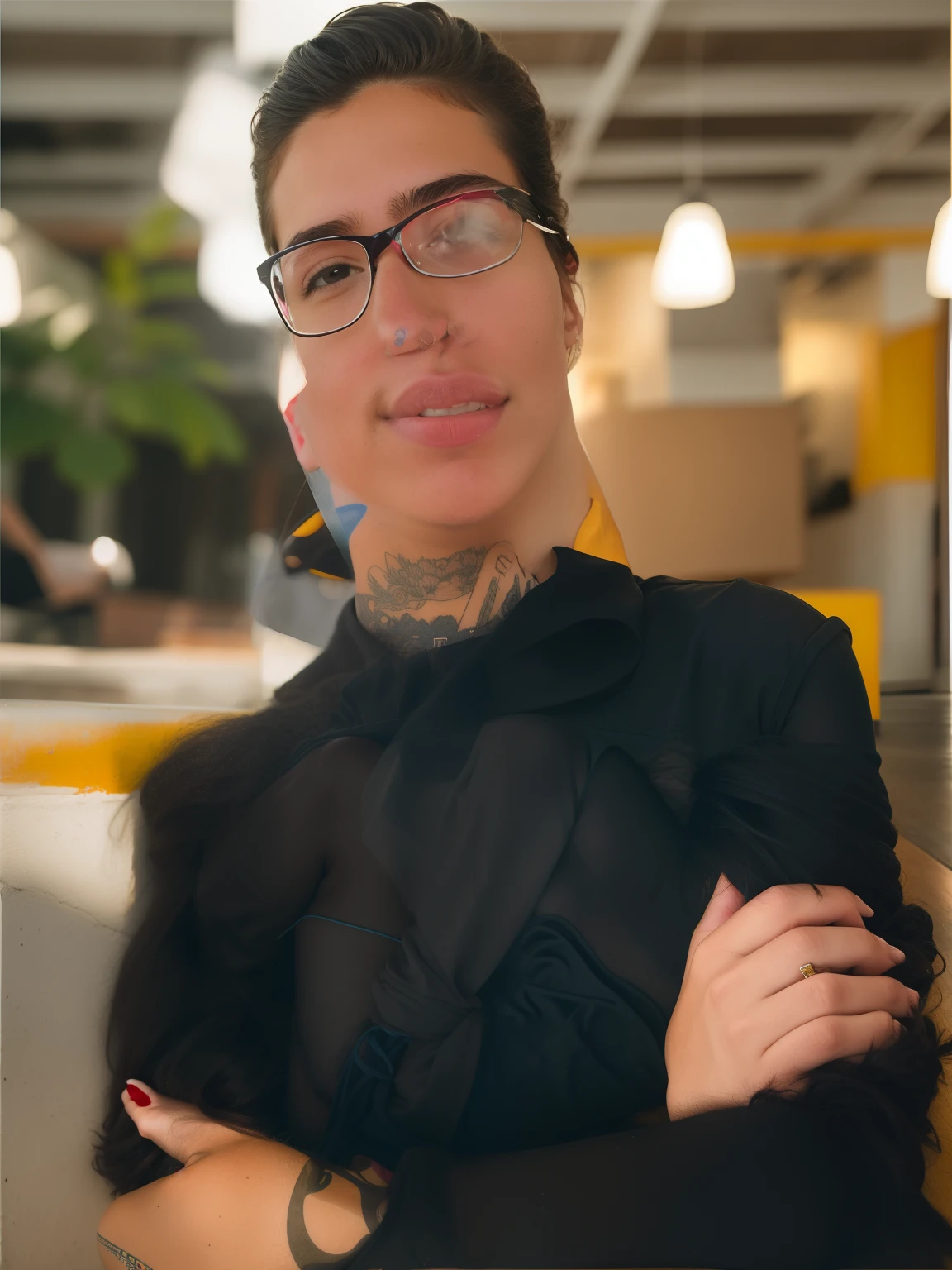 Woman sitting on the floor with her hand up, by Amelia Peláez, Miranda Meeks, cynthwave, Beth Harmon, Jenna Barton, alex ries, Emily Rajtkowski, Foto promocional, Alexis Franklin, androgynous person, rebecca sugar, retrato de alta qualidade, julia fuentes, yael shelbia, Arte Promocional, Jamie Coreth