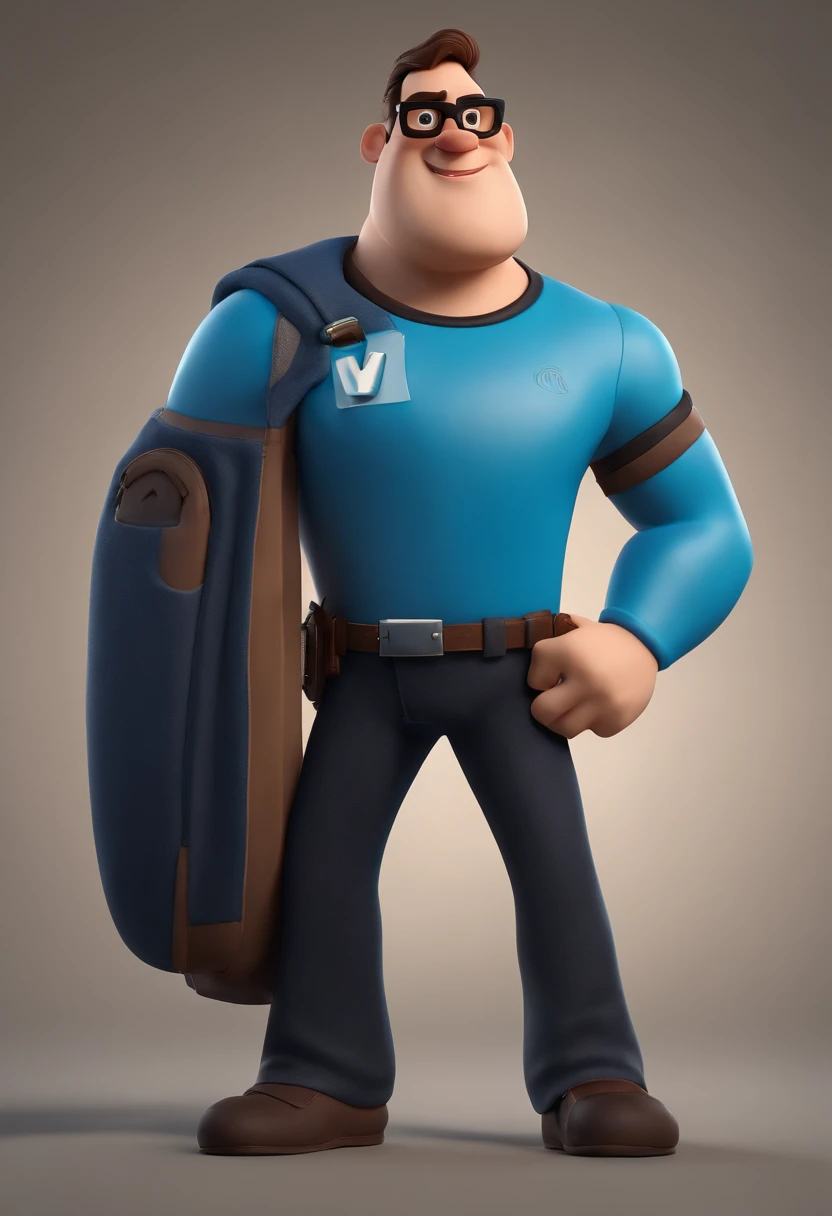 Cartoon character of a man wearing black glasses and a blue shirt, um personagem animado, Caractere estilizado, animation style rendering, 3D estilizado, Arnold Maya render, 3 d render stylized, toon render keyshot, Personagem 3D, Personagem 3D, 3d rendering stylized, 3 d character render, personagem de desenho animado, Personagem de close up, Pose de personagem, (Estilo Pixar) (master part:1.2) (Bokeh) (best quality) (pele detalhada) (textura detalhada) (8k) (argila) (Cinematic lighting) (foco nítido，Senta e vaza a parte superior do corpo