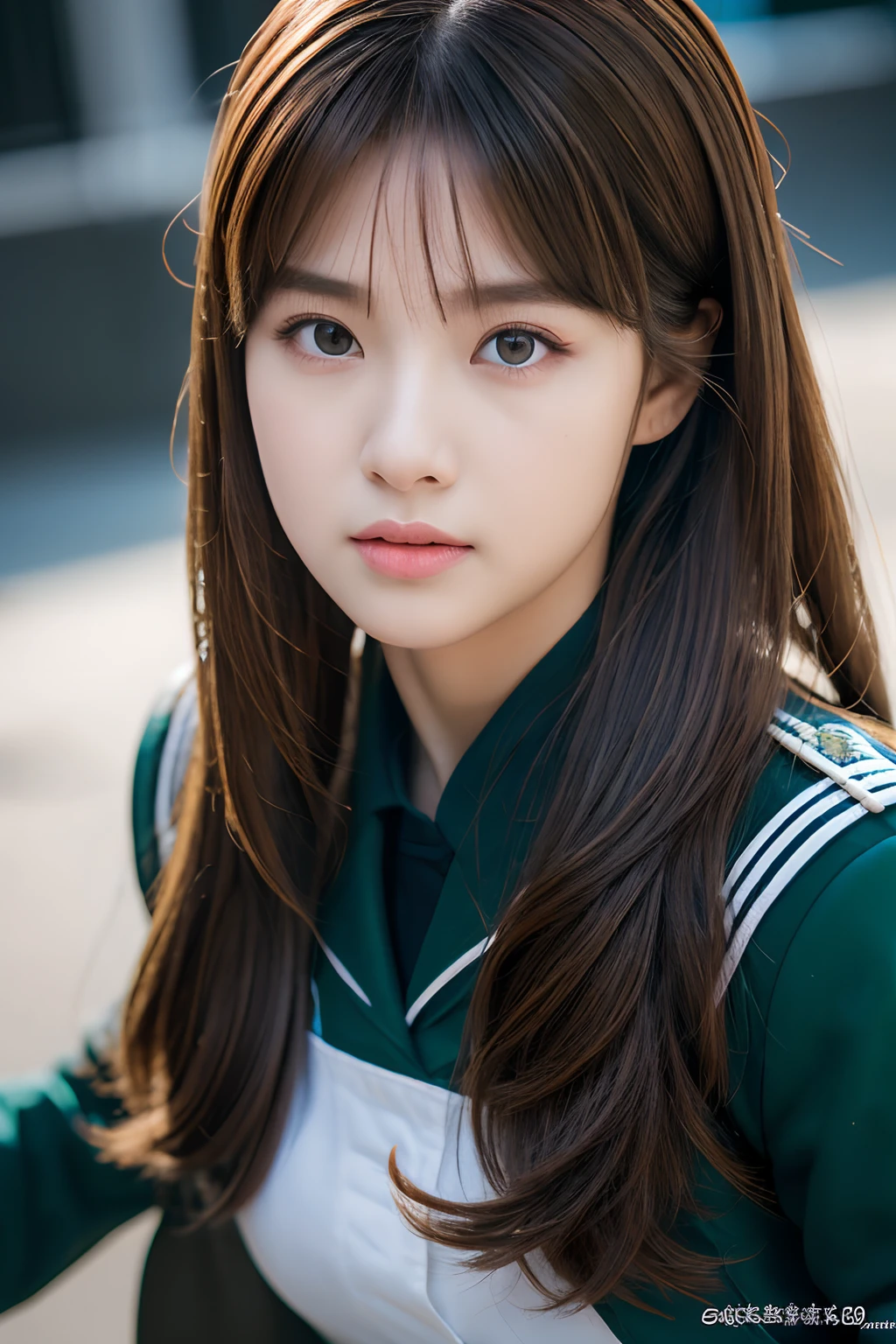 (8K, Raw-Photo, best qualtiy, tmasterpiece:1.2),(realisticlying, photograph realistic:1.4),(Highly detailed CG Unity 8k wallpaper),(Round face: 1.5), (detailed pupil:1.3),Photorealistic, high resolucion, 1 female, Solo, ass up, looking up at viewer, (Detailed face), Brown hair, Long hair, Innocent Blue Eyes, 
highly detailed face, 8K Ultra Detail, military girl, weapons, Black Custom
