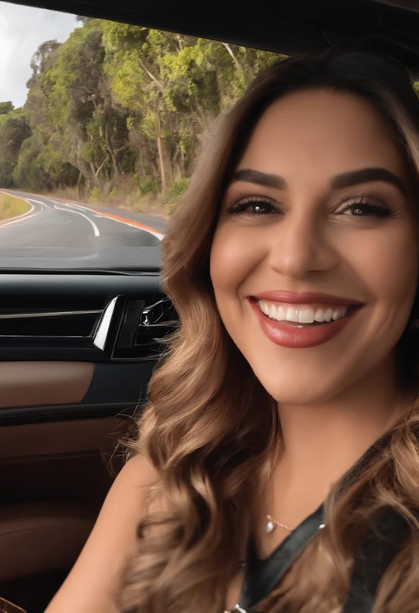 There are two people sitting in the back seat of a car, carpool karaoke, Casal feliz, casal sorridente, Valentina Embaralhamento, tiro de carro, In Sao Paulo, Directed by: Teresa Fasolino, Directed by: Nandor Soldier, circunstanciado!, foto do snapchat, Viagem, dirigindo um carro, imagem de perfil, Karla Ortiz, both smiling for the camera