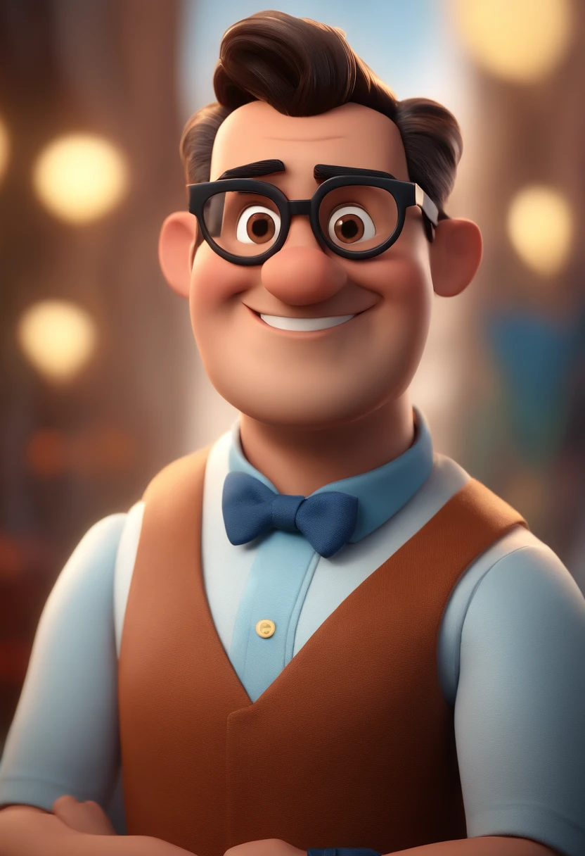 Cartoon character of a man with black glasses and a blue shirt, animation character, Caractere estilizado, animation style rendering, 3D estilizado, Arnold Maya render, 3 d render stylized, toon render keyshot, Personagem 3D, Personagem 3D, 3d rendering stylized, 3 d character render, personagem de desenho animado, Personagem de close up, Pose de personagem, (Estilo Pixar) (master part:1.2) (Bokeh) (best quality) (pele detalhada) (textura detalhada) (8k) (argila) (Cinematic lighting) (foco nítido