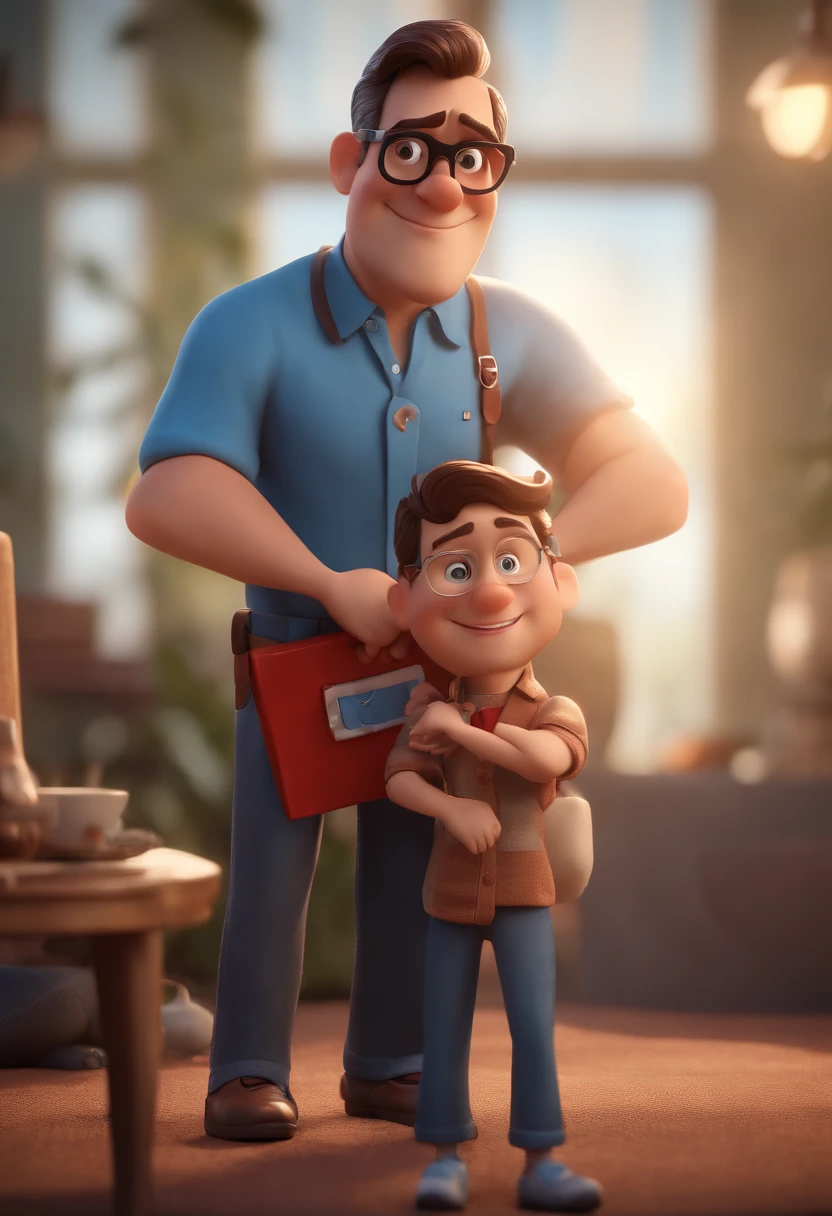Cartoon character of a man with black glasses and a blue shirt, animation character, Caractere estilizado, animation style rendering, 3D estilizado, Arnold Maya render, 3 d render stylized, toon render keyshot, Personagem 3D, Personagem 3D, 3d rendering stylized, 3 d character render, personagem de desenho animado, Personagem de close up, Pose de personagem,  (Estilo Pixar) (master part:1.2) (Bokeh) (best quality) (pele detalhada) (textura detalhada) (8k) (argila) (Cinematic lighting) (foco nítido