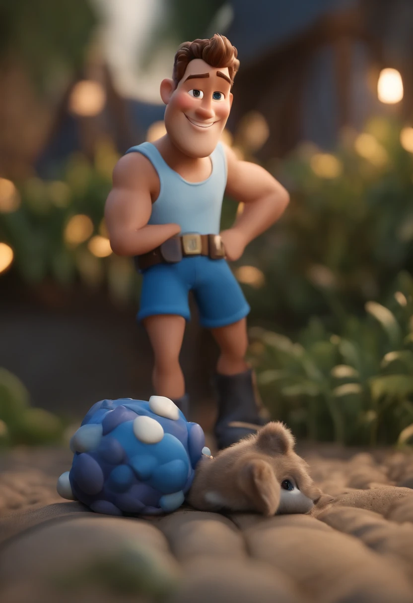 Personagem de desenho animado de homem negro com um cachorro no colo. um personagem animado, Caractere estilizado, animation style rendering, 3D estilizado, Arnold Maya render, 3 d render stylized, toon render keyshot, Personagem 3D, Personagem 3D, 3d rendering stylized, 3 d character render, personagem de desenho animado, Personagem de close up, Pose de personagem, (Estilo Pixar) (master part:1.2) (Bokeh) (best quality) (pele detalhada) (textura detalhada) (8k) (argila) (Cinematic lighting) (foco nítido，Senta e vaza a parte superior do corpo
