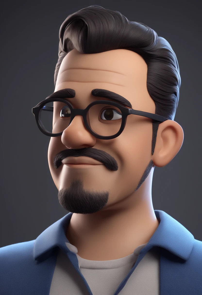 Cartoon character of a man wearing black glasses and a blue shirt, animation character, Stylized character, Animation style display, منمق 3D, Arnold Maya Render, 3D stylized rendering, Toon Render Quixote, شخصية 3D, شخصية 3D, تقديم 3D منمق, 3 D character introduction, Cartoon character, close up character, Personality posture,  (Pixar Style) (Main part:1.2) (bokeh) (Best Quality) (Detailed complexion) (detailed texture) (8k) (Mud) (cinematic lighting) (sharp focus