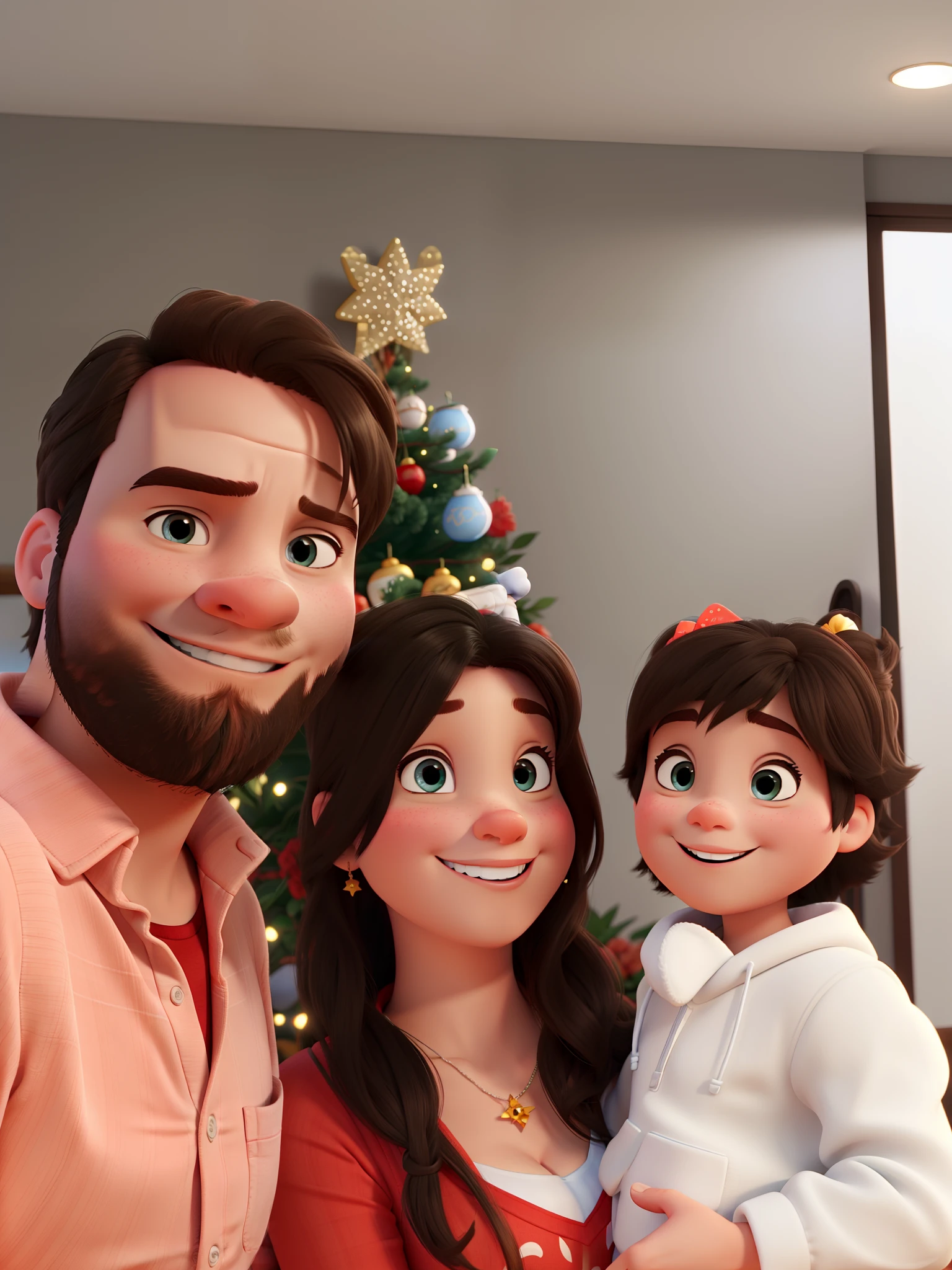 Turn this family portrait into a pixar movie poster style to use as our christmas card