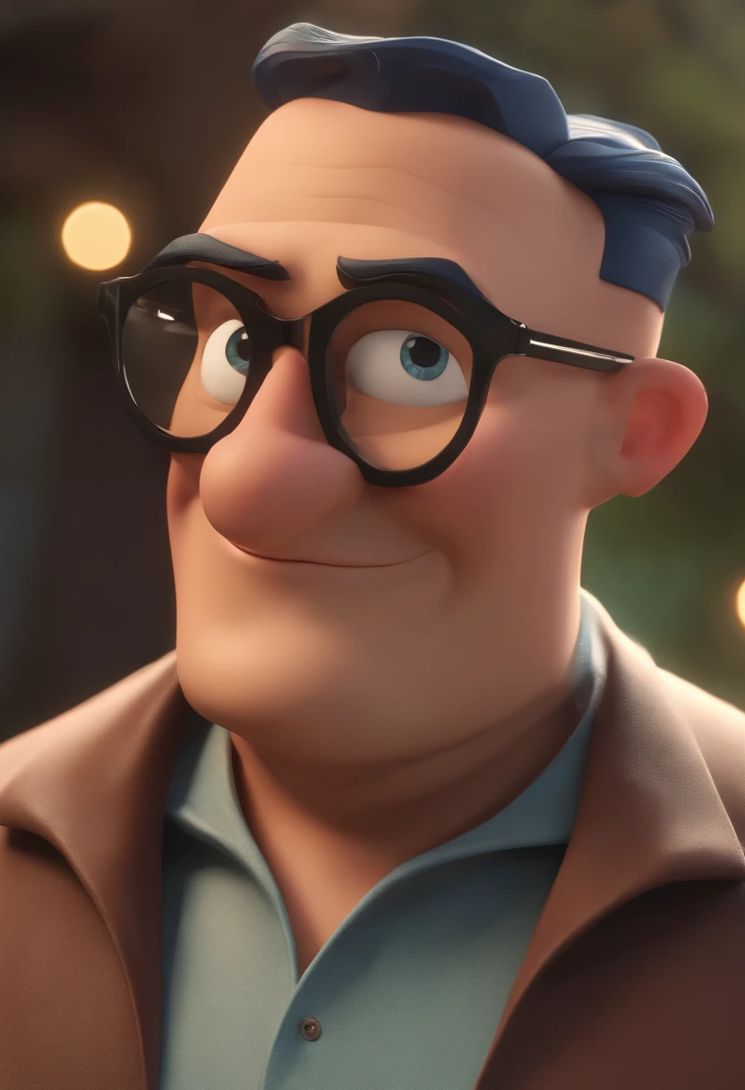 Cartoon character of a man wearing black glasses and a blue shirt, um personagem animado, Caractere estilizado, animation style rendering, 3D estilizado, Arnold Maya render, 3 d render stylized, toon render keyshot, Personagem 3D, Personagem 3D, 3d rendering stylized, 3 d character render, personagem de desenho animado, Personagem de close up, Pose de personagem, (Estilo Pixar) (master part:1.2) (Bokeh) (best quality) (pele detalhada) (textura detalhada) (8k) (argila) (Cinematic lighting) (foco nítido,Senta e vaza a parte superior do corpo