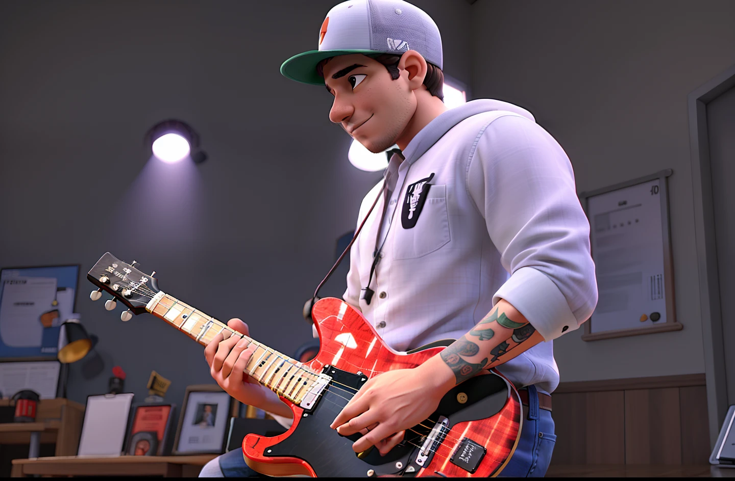 Um homem moreno tocando guitarra