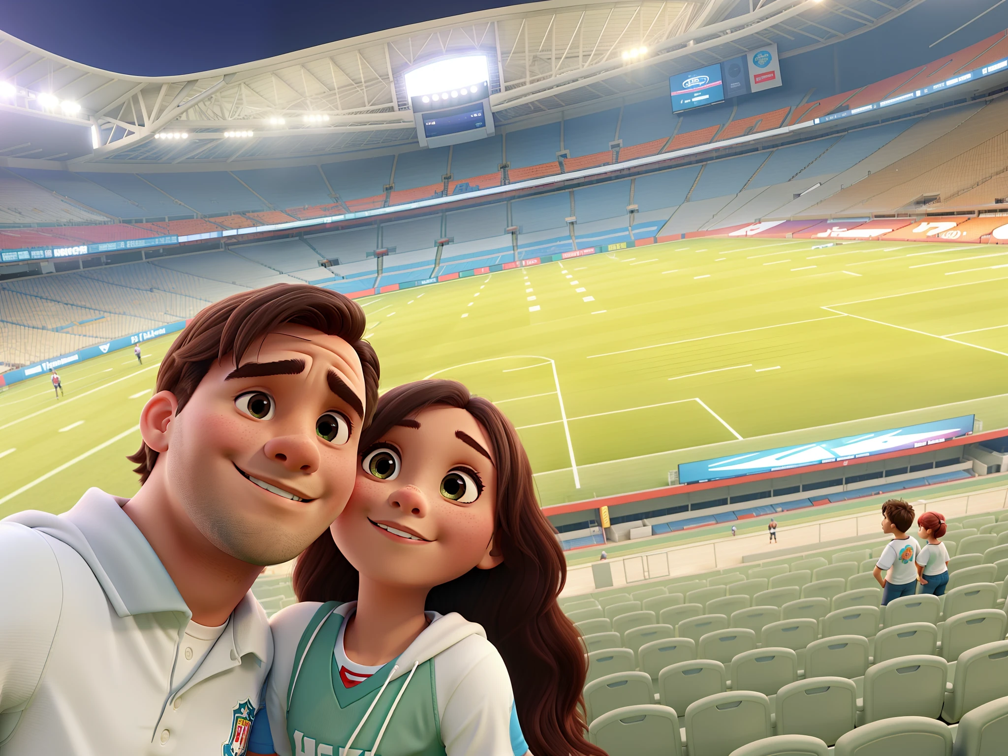 Brother and sister in a football stadium , igual aos filmes Disney Pixar