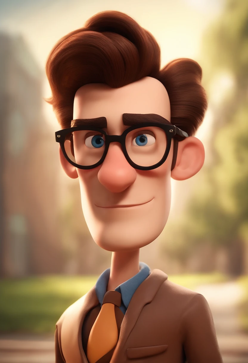 Cartoon character of a man wearing black glasses and a blue shirt, um personagem animado, Caractere estilizado, animation style rendering, 3D estilizado, Arnold Maya render, 3 d render stylized, toon render keyshot, Personagem 3D, Personagem 3D, 3d rendering stylized, 3 d character render, personagem de desenho animado, Personagem de close up, Pose de personagem, (Estilo Pixar) (master part:1.2) (Bokeh) (best quality) (pele detalhada) (textura detalhada) (8k) (argila) (Cinematic lighting) (foco nítido,Senta e vaza a parte superior do corpo