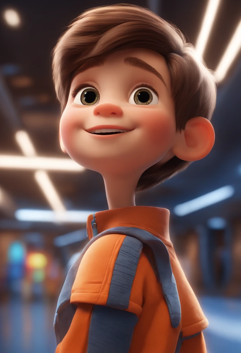 a happy cute ??? standing short hair, vestindo uma fantasia espacial, , fundo branco, barnet, Tom, Estilo Pixar, ....3d, desenhos animados, rosto detalhado, asymmetrical 16k