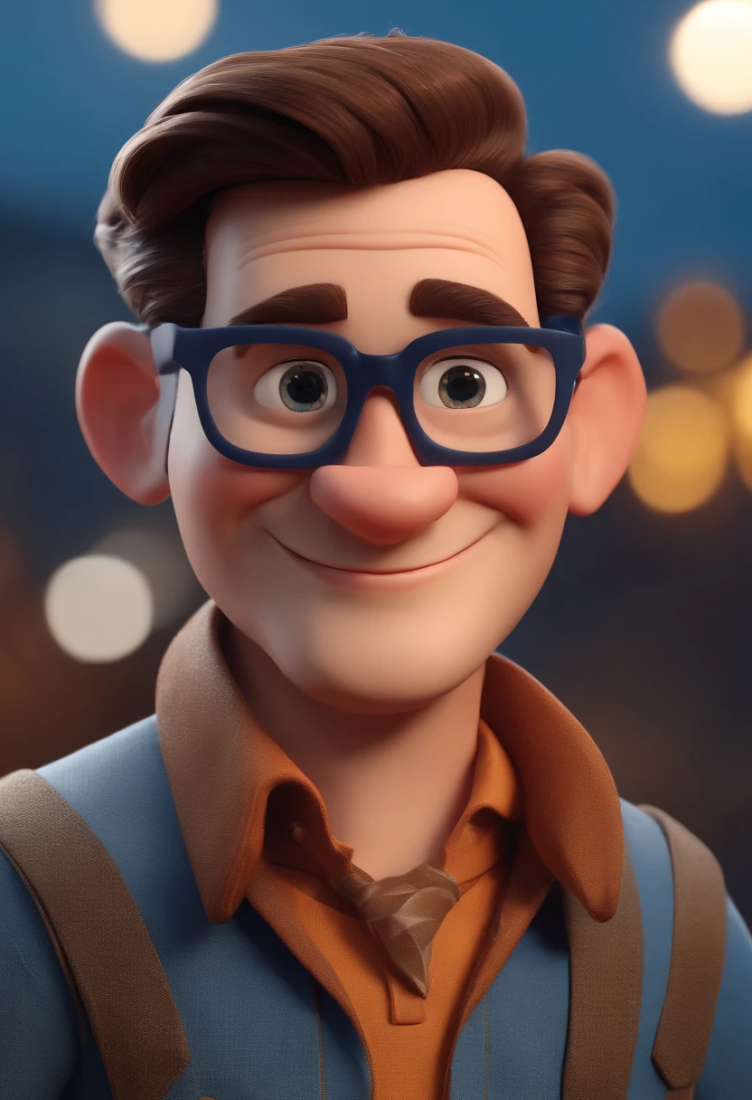 Cartoon character of a man with black glasses and a blue shirt, animation character, Caractere estilizado, animation style rendering, 3D estilizado, Arnold Maya render, 3 d render stylized, toon render keyshot, Personagem 3D, Personagem 3D, 3d rendering stylized, 3 d character render, personagem de desenho animado, Personagem de close up, Pose de personagem, (Estilo Pixar) (master part:1.2) (Bokeh) (best quality) (pele detalhada) (textura detalhada) (8k) (argila) (Cinematic lighting) (foco nítido
