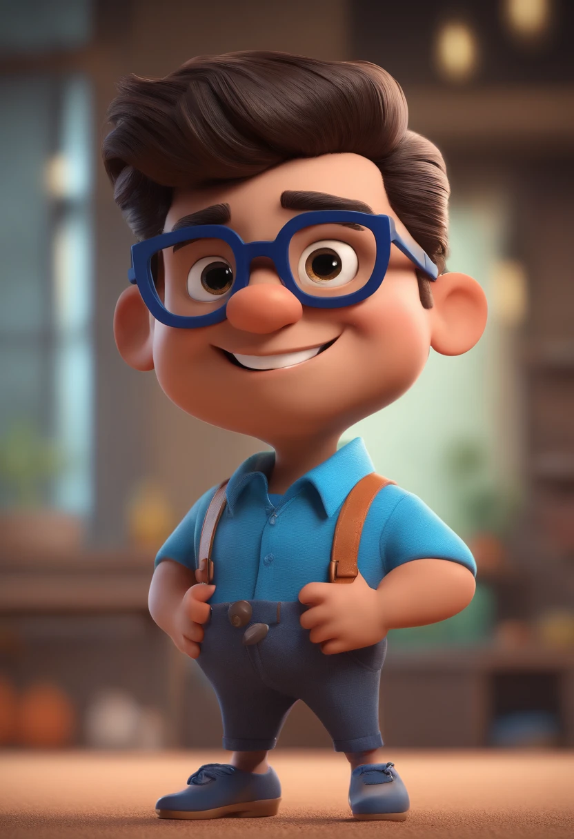 Cartoon character of a man with black glasses and a blue shirt, animation character, Caractere estilizado, animation style rendering, 3D estilizado, Arnold Maya render, 3 d render stylized, toon render keyshot, Personagem 3D, Personagem 3D, 3d rendering stylized, 3 d character render, personagem de desenho animado, Personagem de close up, Pose de personagem, (Estilo Pixar) (master part:1.2) (Bokeh) (best quality) (pele detalhada) (textura detalhada) (8k) (argila) (Cinematic lighting) (foco nítido