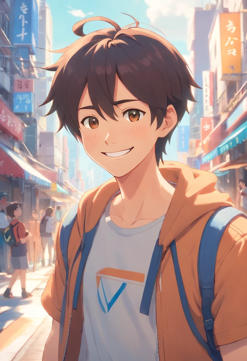 Smiling Man Illustration, sorriso insano, Homem de pele marrom com um sorriso gigante, happily smiling at the camera, sorriso atrevido, he's smiling, sorriso muito grande, Macho sorridente, foto de perfil headshot, rindo sorriso enorme, desenhando no estilo de Arte 3D, c4d, fundo de cor branco puro, estilo disney, estilo pixar render ilustracao Super Detalhe, 8k