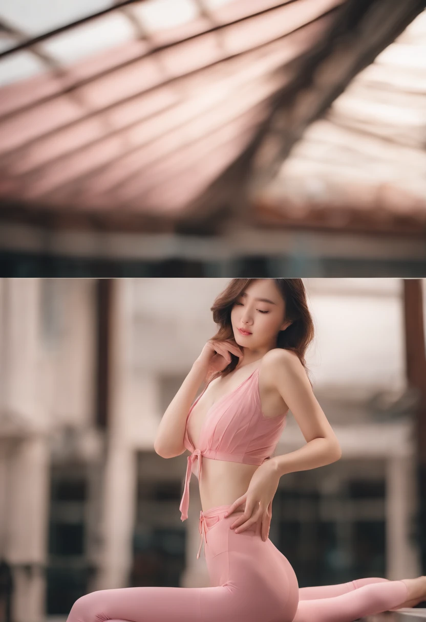 Magazines，An 18-year-old Chinese model girl，(((Real seduction expressions)))，Pink yoga suit set，D-cups，，cleanness，in pink，self-shot，(((k hd)))，Master masterpieces，Sony SLR，Soft lighting