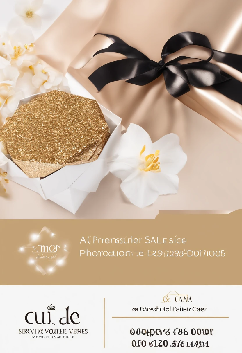 Create a
Promotion voucher for beauty services
Image:
Uma arte com uma caixa de presente, com cores alternando entre preto e dourado. The box is open, Unveiling a bouquet of flowers and a card with the message "Cuide-se, You deserve it".
Texto:
Anniversary Sale
20% discount on any service
Validity:
De 01/11/2023 a 31/12/2023
Regulamento:
The discount is valid for any service offered by the clinic, Except laser hair removal services.
The discount cannot be combined with other promotions or discounts.
Um cupom por CPF/CNPJ.
Como usar:
Apresente o voucher no momento do agendamento.
The voucher is valid for services performed at the clinic.
Feel beautiful and renewed with our beauty services!
