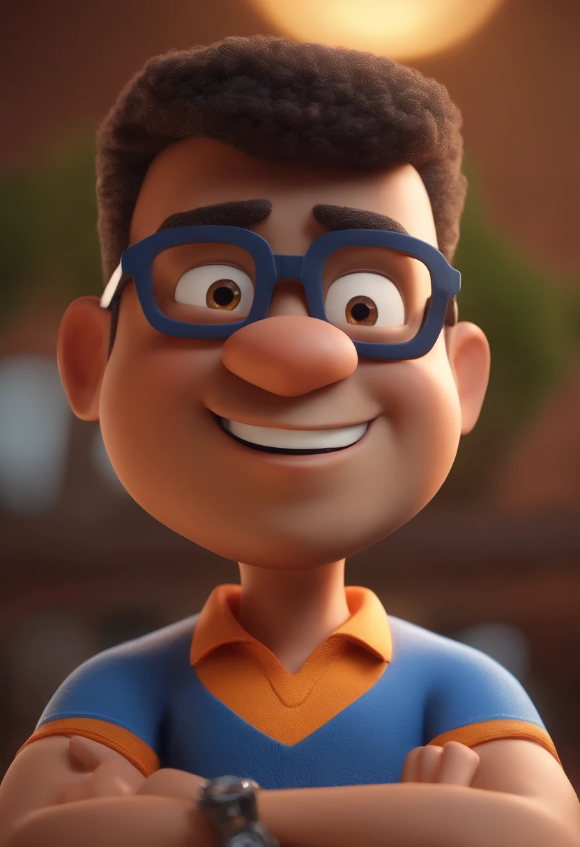 Cartoon character of a man with black glasses and a blue shirt, animation character, Caractere estilizado, animation style rendering, 3D estilizado, Arnold Maya render, 3 d render stylized, toon render keyshot, Personagem 3D, Personagem 3D, 3d rendering stylized, 3 d character render, personagem de desenho animado, Personagem de close up, Pose de personagem, (Estilo Pixar) (master part:1.2) (Bokeh) (best quality) (pele detalhada) (textura detalhada) (8k) (argila) (Cinematic lighting) (foco nítido