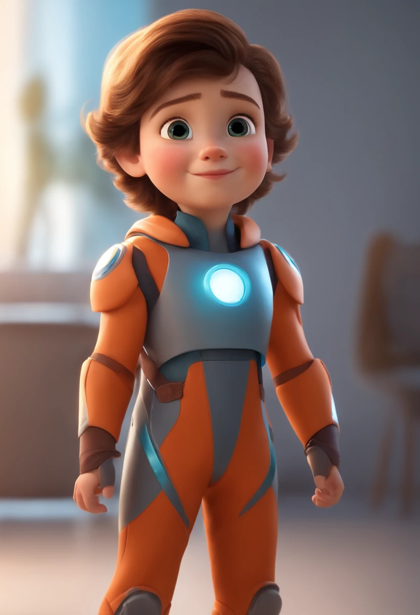 a happy cute  standing short hair, vestindo uma fantasia espacial, , fundo branco, barnet, Tom, Estilo Pixar, ....3d, desenhos animados, rosto detalhado, asymmetrical 16k