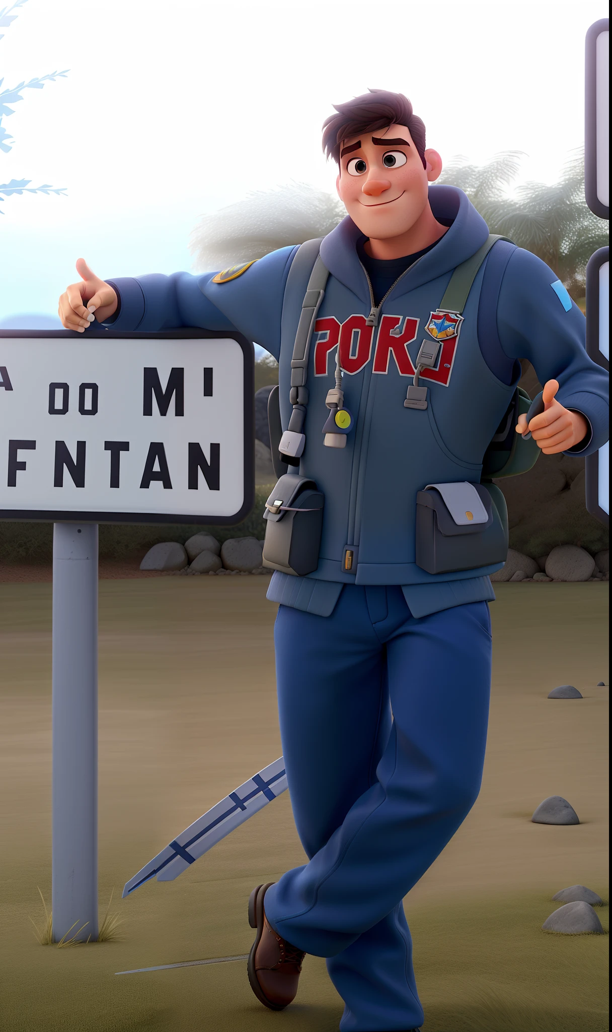 homem estilo pixar, de meia idade, olhos azuis, Dressed as a fighter pilot, iluminado pela luz do por do sol, against the backdrop of an F-14 fighter jet