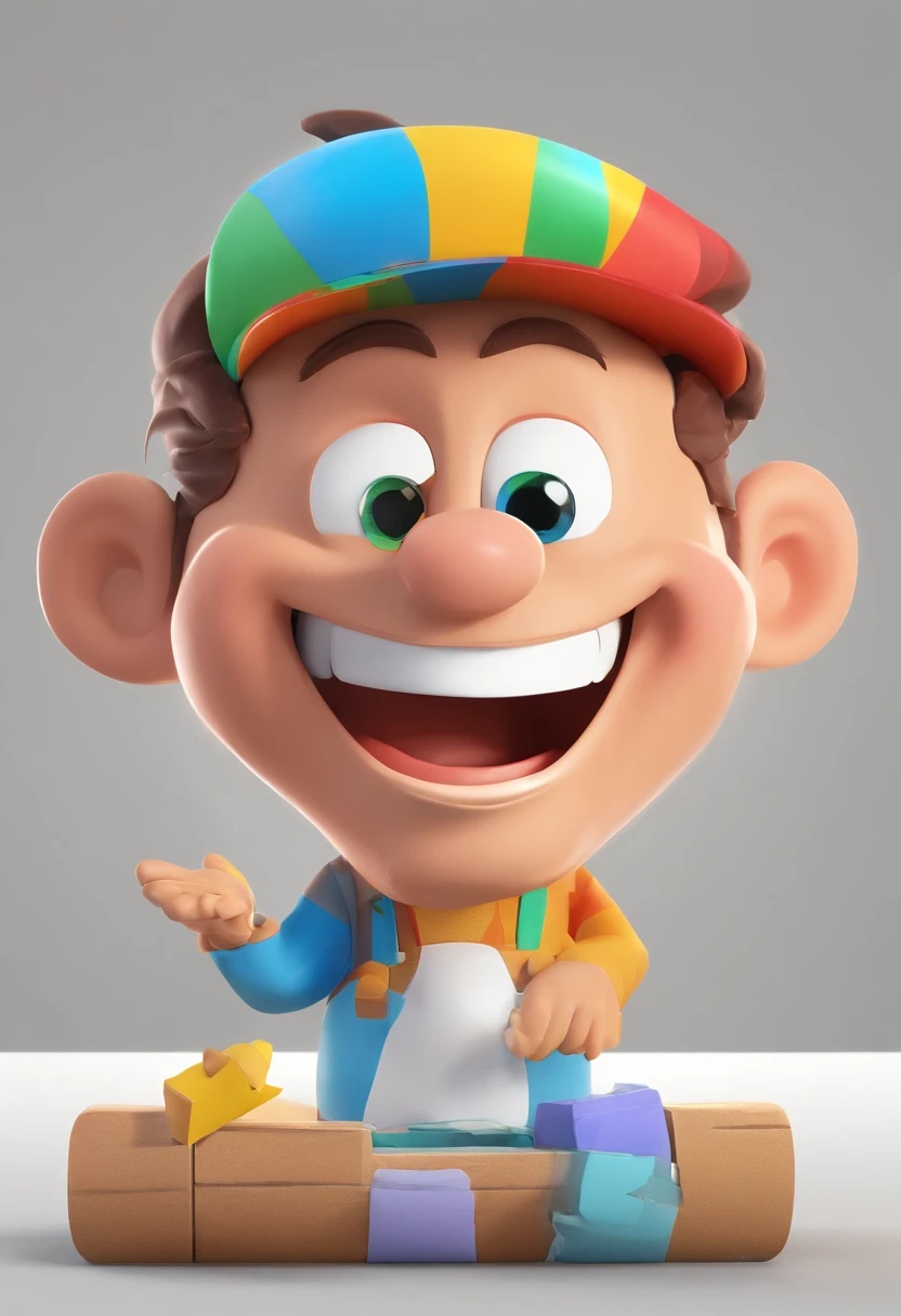 Smiling Man Illustration, sorriso insano, Homem de pele marrom com um sorriso gigante, happily smiling at the camera, sorriso atrevido, he's smiling, sorriso muito grande, Macho sorridente, foto de perfil headshot, rindo sorriso enorme, desenhando no estilo de Arte 3D, c4d, fundo de cor branco puro, estilo disney, estilo pixar render ilustracao Super Detalhe, 8k