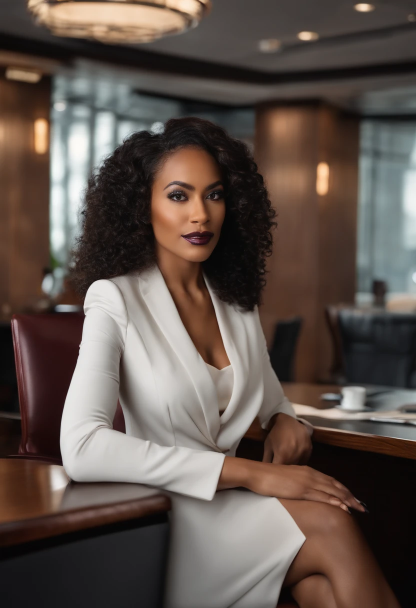 Uma mulher negra , Businesswoman, Medium hair dress in a meeting room in New York City