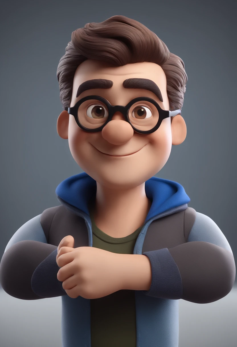 Cartoon character of a man with black glasses and a blue shirt, animation character, Caractere estilizado, animation style rendering, 3D estilizado, Arnold Maya render, 3 d render stylized, toon render keyshot, Personagem 3D, Personagem 3D, 3d rendering stylized, 3 d character render, personagem de desenho animado, Personagem de close up, Pose de personagem,  (Estilo Pixar) (master part:1.2) (Bokeh) (best quality) (pele detalhada) (textura detalhada) (8k) (argila) (Cinematic lighting) (foco nítido