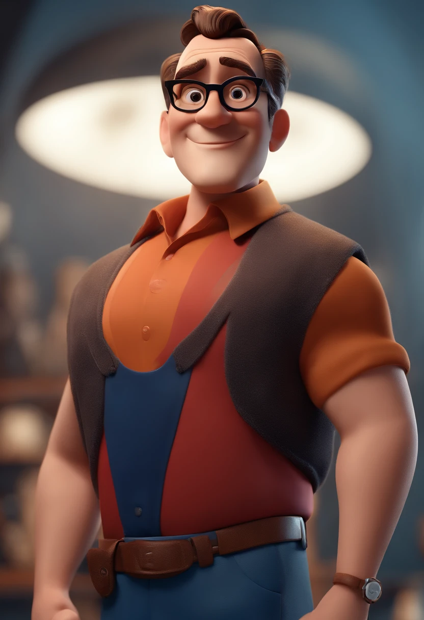 Cartoon character of a man with black glasses and a blue shirt, animation character, Caractere estilizado, animation style rendering, 3D estilizado, Arnold Maya render, 3 d render stylized, toon render keyshot, Personagem 3D, Personagem 3D, 3d rendering stylized, 3 d character render, personagem de desenho animado, Personagem de close up, Pose de personagem,  (Estilo Pixar) (master part:1.2) (Bokeh) (best quality) (pele detalhada) (textura detalhada) (8k) (argila) (Cinematic lighting) (foco nítido