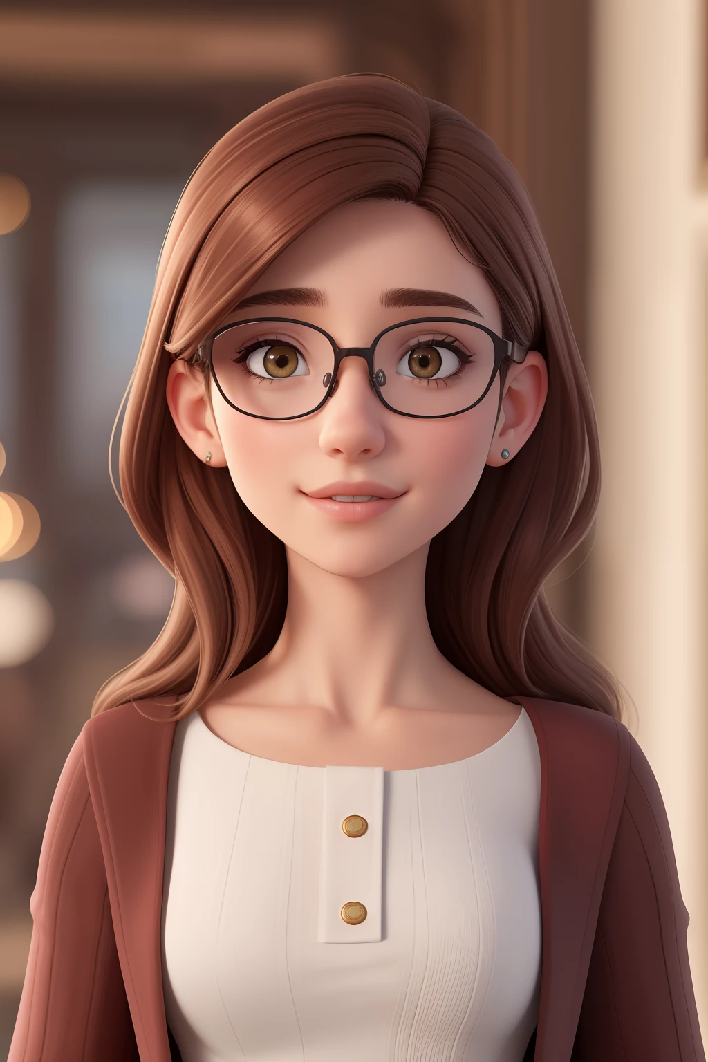 (best quality,4k,8k,Altas,master part:1.2),ultra-detalhado,Realistic,Young scholar with messy brown hair, cara bonita, forma quadrada do rosto, cabelos e olhos castanhos, vestindo uma gola alta branca, Thin-framed glasses.