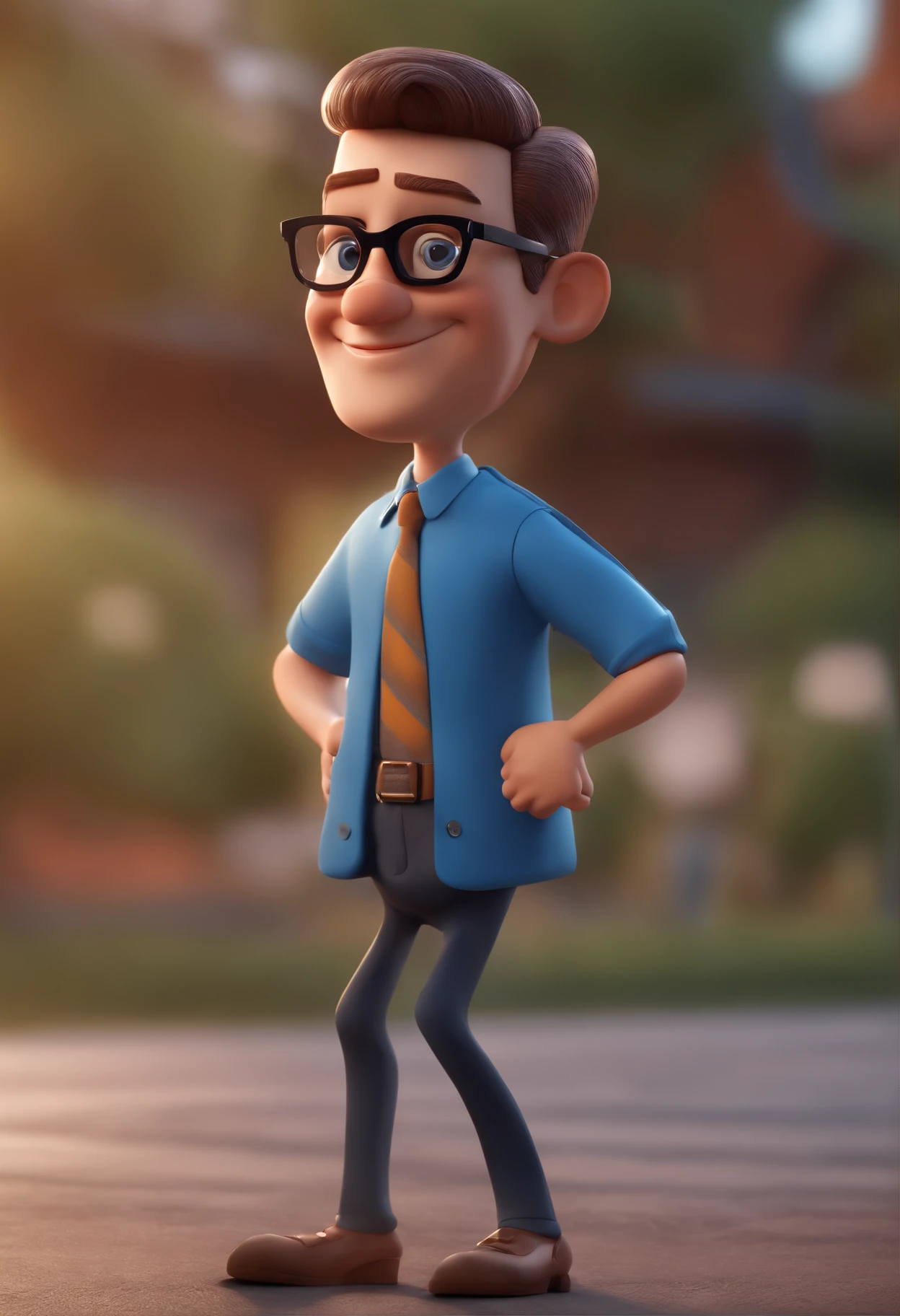 Cartoon character of a man with black glasses and a blue shirt, animation character, Caractere estilizado, animation style rendering, 3D estilizado, Arnold Maya render, 3 d render stylized, toon render keyshot, Personagem 3D, Personagem 3D, 3d rendering stylized, 3 d character render, personagem de desenho animado, Personagem de close up, Pose de personagem, (Estilo Pixar) (master part:1.2) (Bokeh) (best quality) (pele detalhada) (textura detalhada) (8k) (argila) (Cinematic lighting) (foco nítido