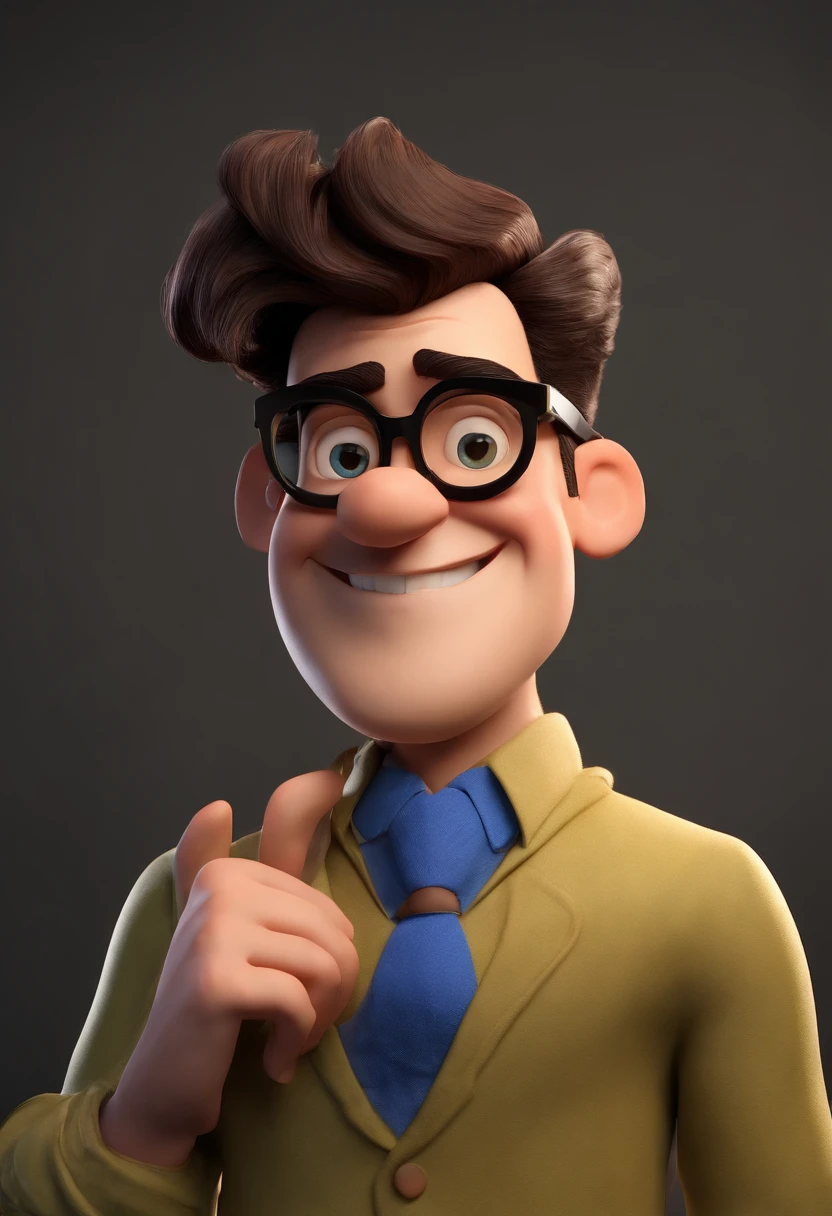 Cartoon character of a man wearing black glasses and a blue shirt, um personagem animado, Caractere estilizado, animation style rendering, 3D estilizado, Arnold Maya render, 3 d render stylized, toon render keyshot, Personagem 3D, Personagem 3D, 3d rendering stylized, 3 d character render, personagem de desenho animado, Personagem de close up, Pose de personagem, (Estilo Pixar) (master part:1.2) (Bokeh) (best quality) (pele detalhada) (textura detalhada) (8k) (argila) (Cinematic lighting) (foco nítido,Senta e vaza a parte superior do corpo