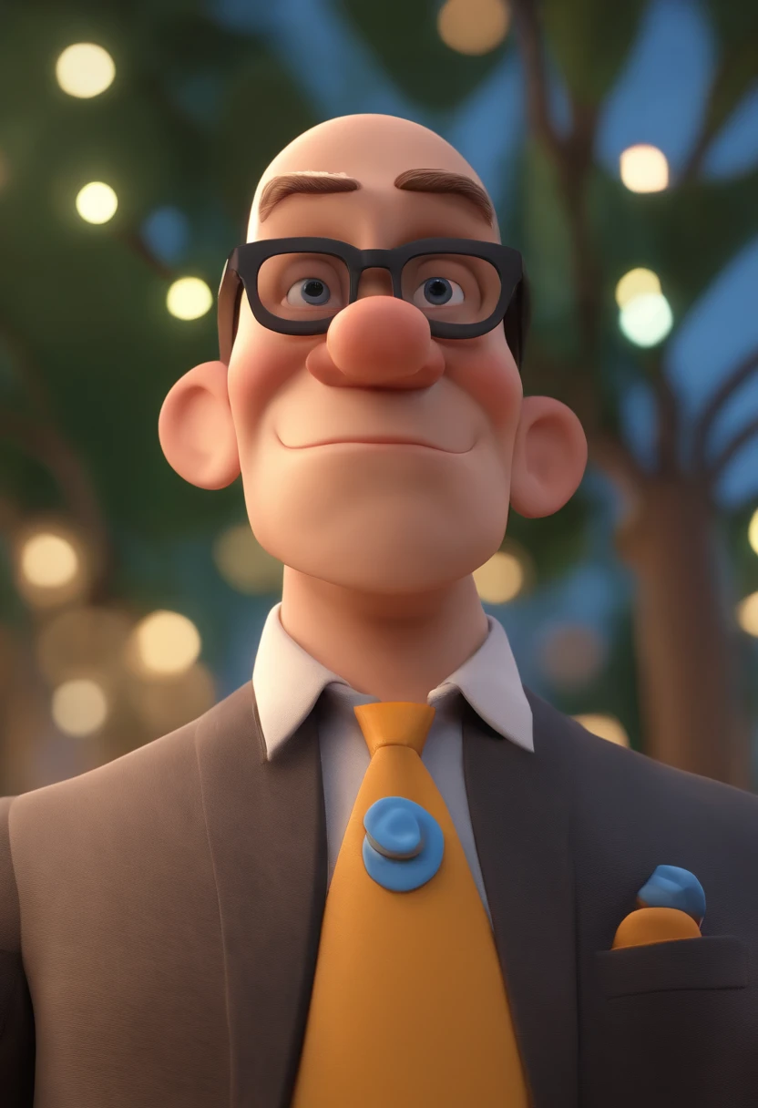 Cartoon character of a man wearing black glasses and a blue shirt, um personagem animado, Caractere estilizado, animation style rendering, 3D estilizado, Arnold Maya render, 3 d render stylized, toon render keyshot, Personagem 3D, Personagem 3D, 3d rendering stylized, 3 d character render, personagem de desenho animado, Personagem de close up, Pose de personagem, (Estilo Pixar) (master part:1.2) (Bokeh) (best quality) (pele detalhada) (textura detalhada) (8k) (argila) (Cinematic lighting) (foco nítido,Senta e vaza a parte superior do corpo