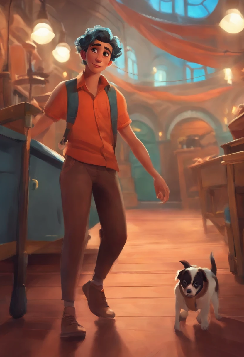 Image of a boy for a story in a YouTube video in Pixar format, He's tall and his name is Allabester, He's the class leader, He's outgoing, Playful and gets up for a lot of things, cabelo curto com um corte de navalhado com maquina