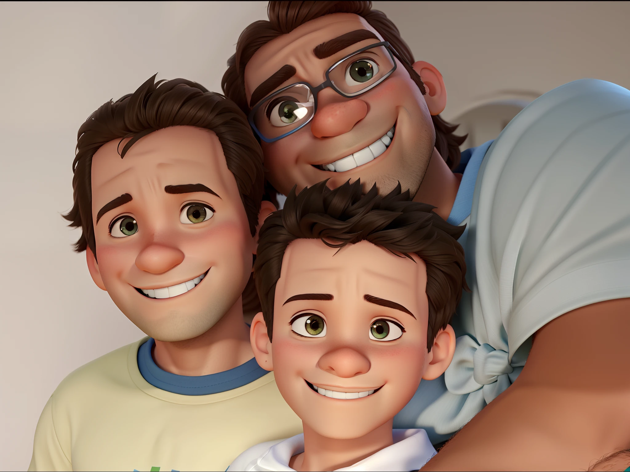 Pai com seus dois filhos estilo pixar, alta qualidade, melhor qualidade